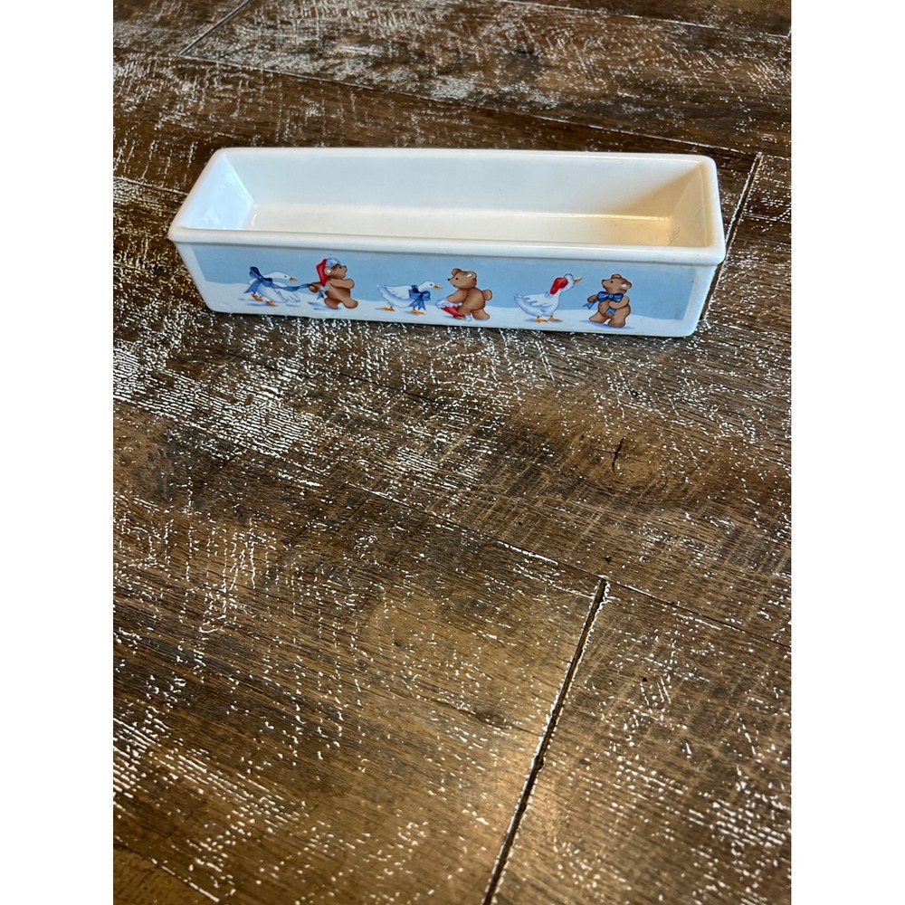 Vintage 1988 House of Lloyd Teddy Bear and Goose Winter Rectangular cracker Dish